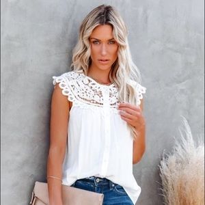 Vici Mirabella Cotton Blend Crochet Button Down Top